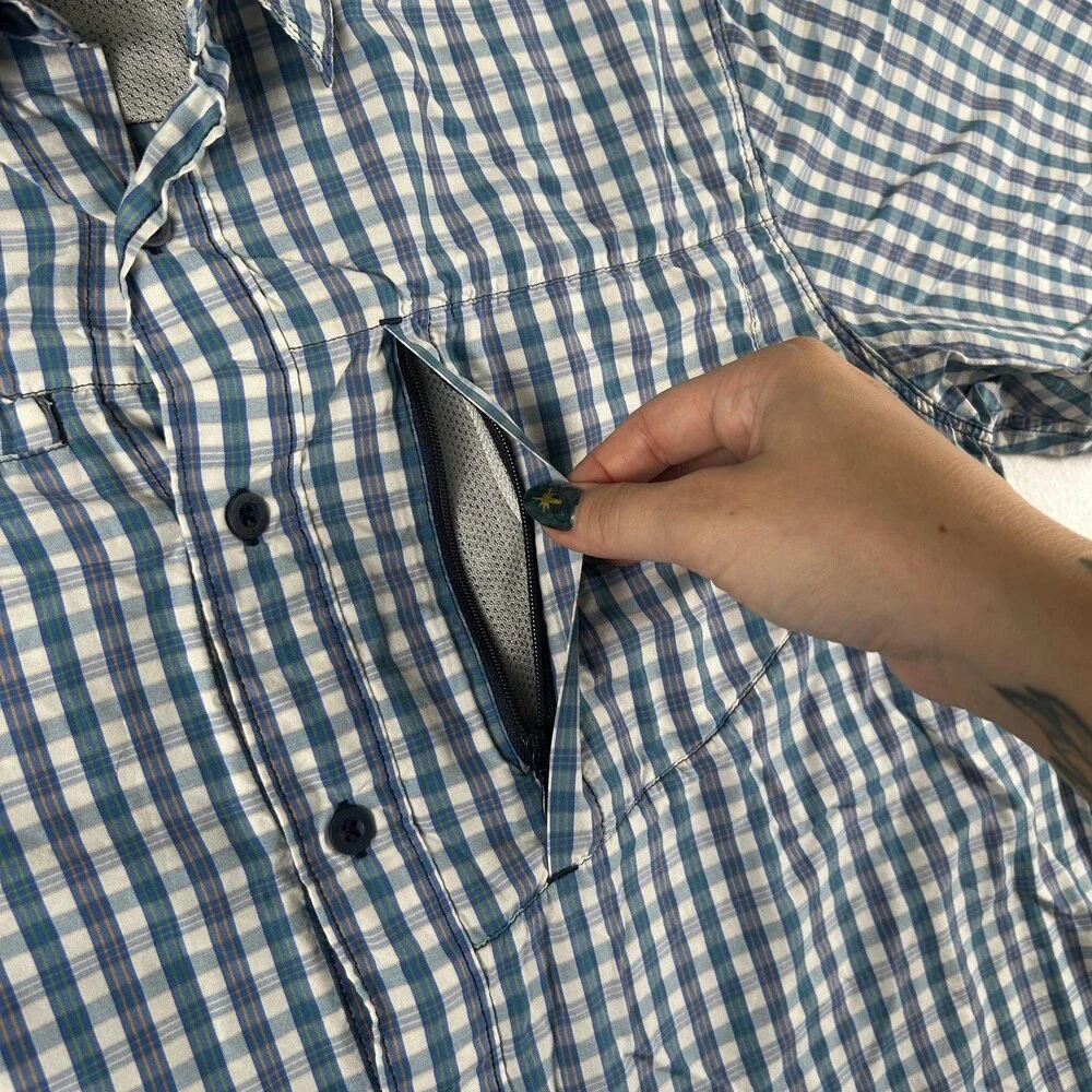 The North Face Shirt Mens Medium Blue Short Sleeve Button Up Outdoor Hiking
